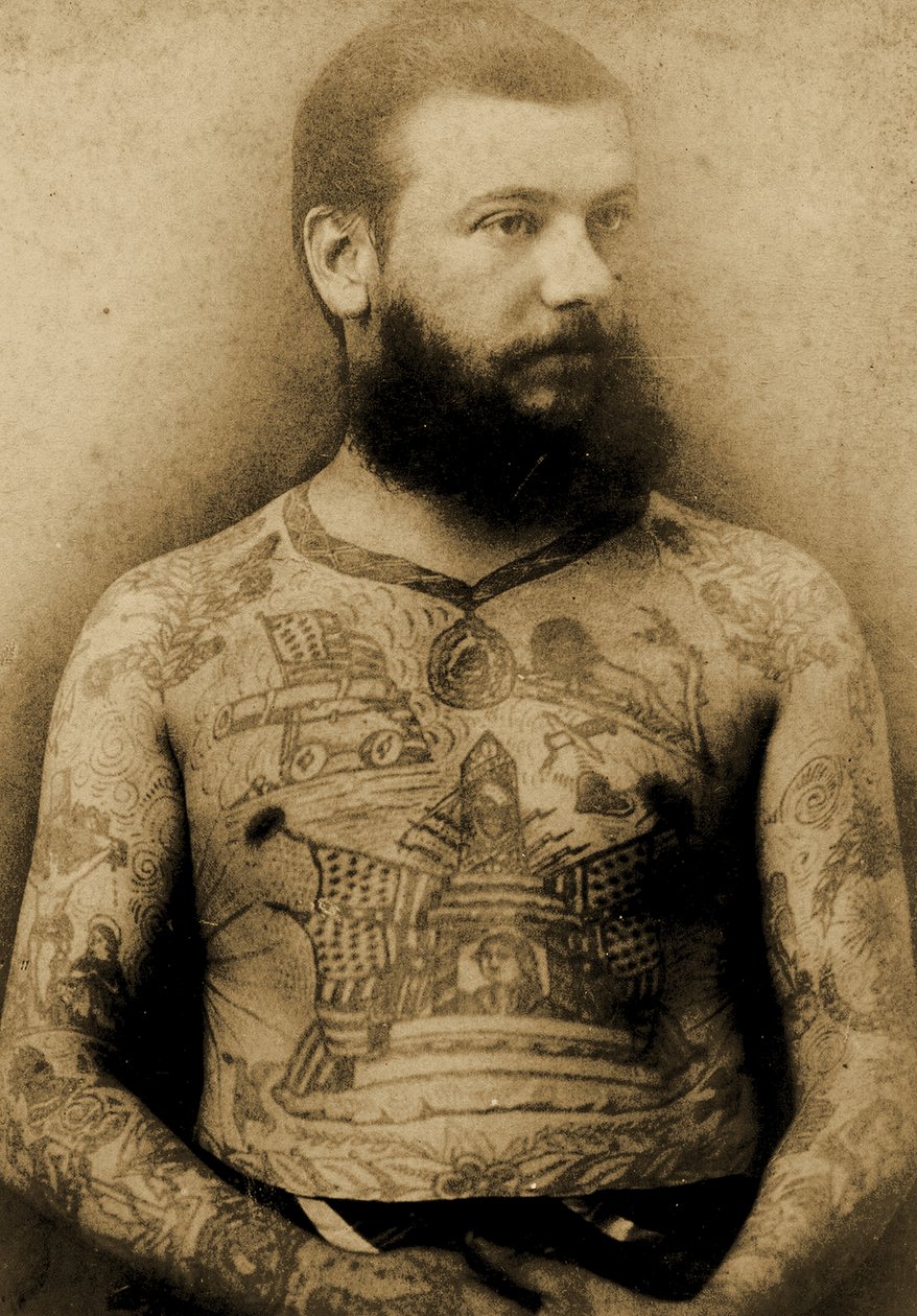 Portræt af en tatoveret mand, ca. 1900 af Charles Eisenmann