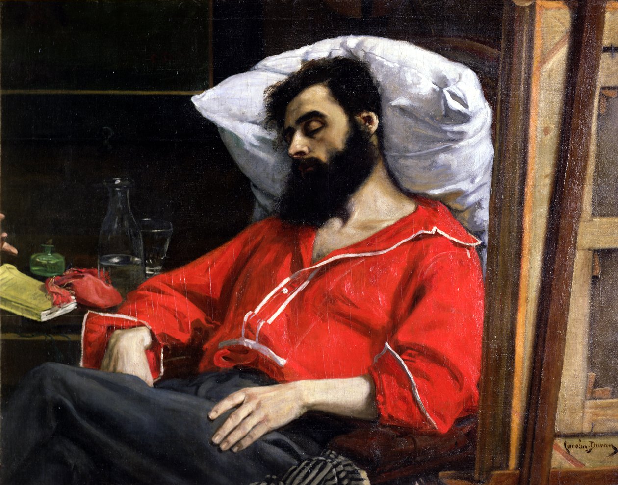 Den rekonvalescent eller den sårede mand, detalje skåret af kunstneren fra "Besøget hos den rekonvalescent", ca. 1860 af Charles Emile Auguste Carolus Duran
