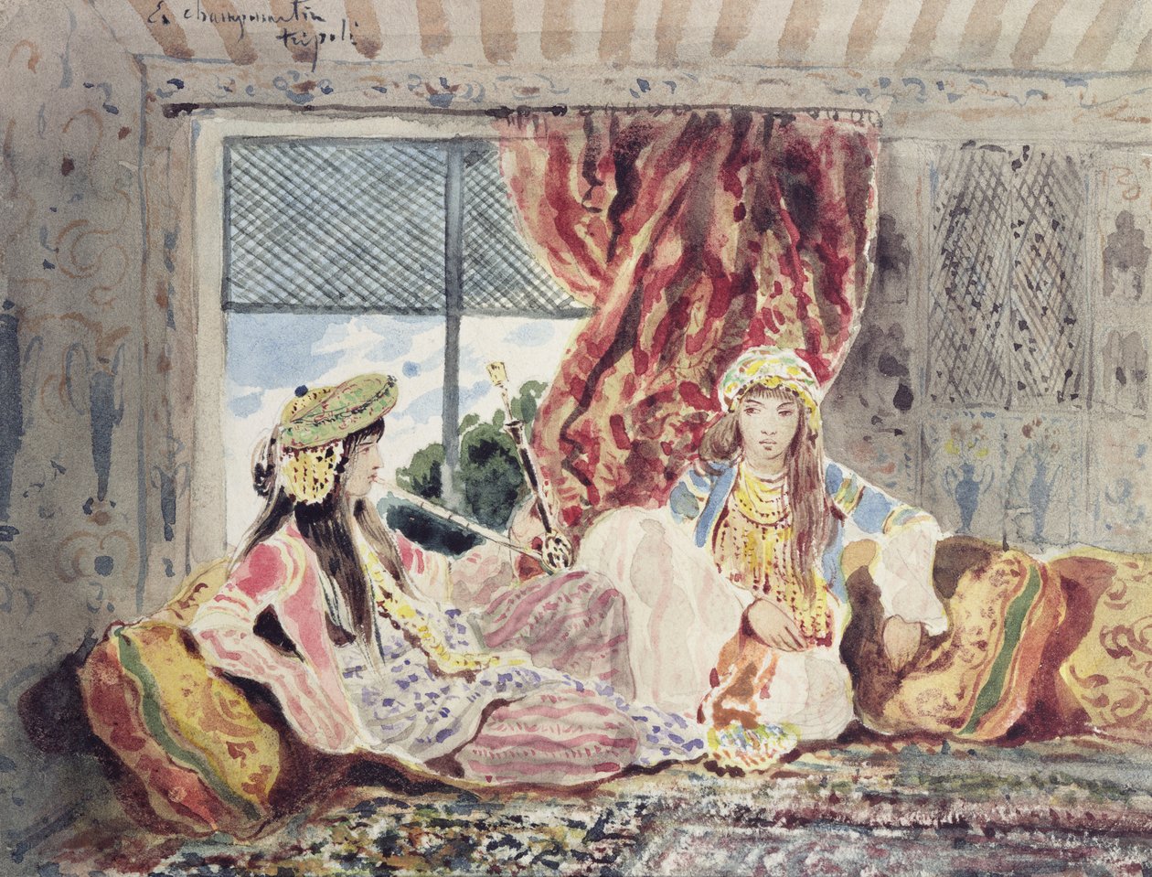 Tripoli, et Harem (wc på papir) af Charles Emile Callande de Champmartin