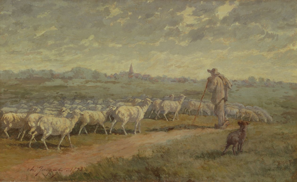 Landskab med en fåreflok, 1872 af Charles Emile Jacque