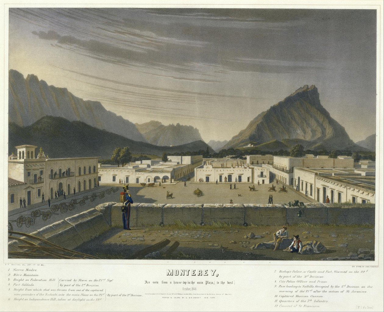 Monterey, set fra en hus-top på hovedpladsen, (mod vest) oktober 1846 ... (nr. 1 af en ser ... af Charles Fendrich