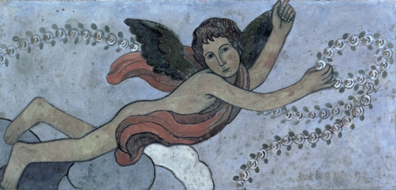 Skytsengelen med en krans, 1892 (gouache på gips) af Charles Filiger