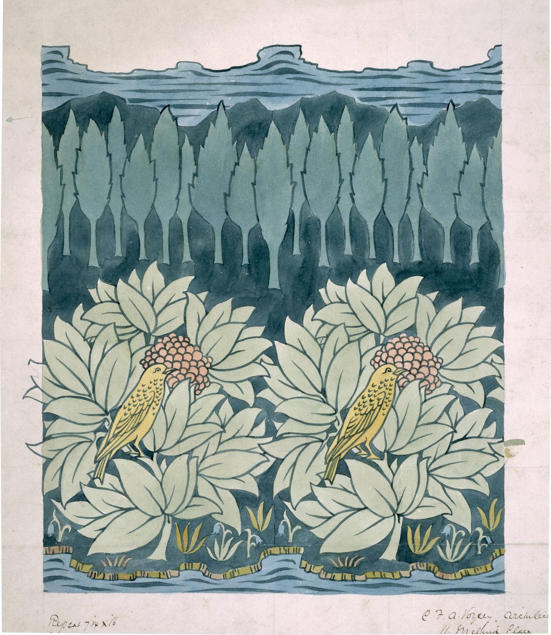 Fugle med grantræer af Charles Francis Annesley Voysey