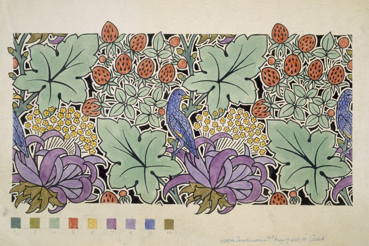 Blue Bird Amongst the Strawberries (wc og blyant på papir) af Charles Francis Annesley Voysey