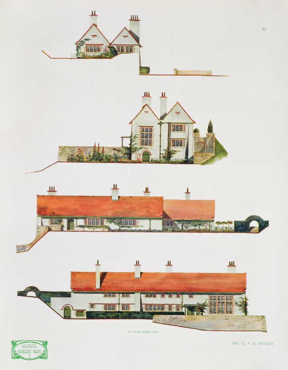 Design til et lille hus på landet, tidligt i 1900-tallet af Charles Francis Annesley Voysey
