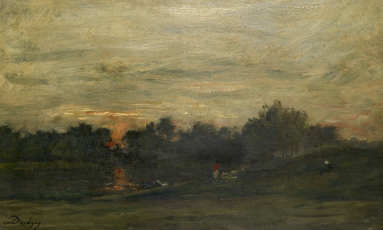 Landskab: Solnedgang af Charles Francois Daubigny