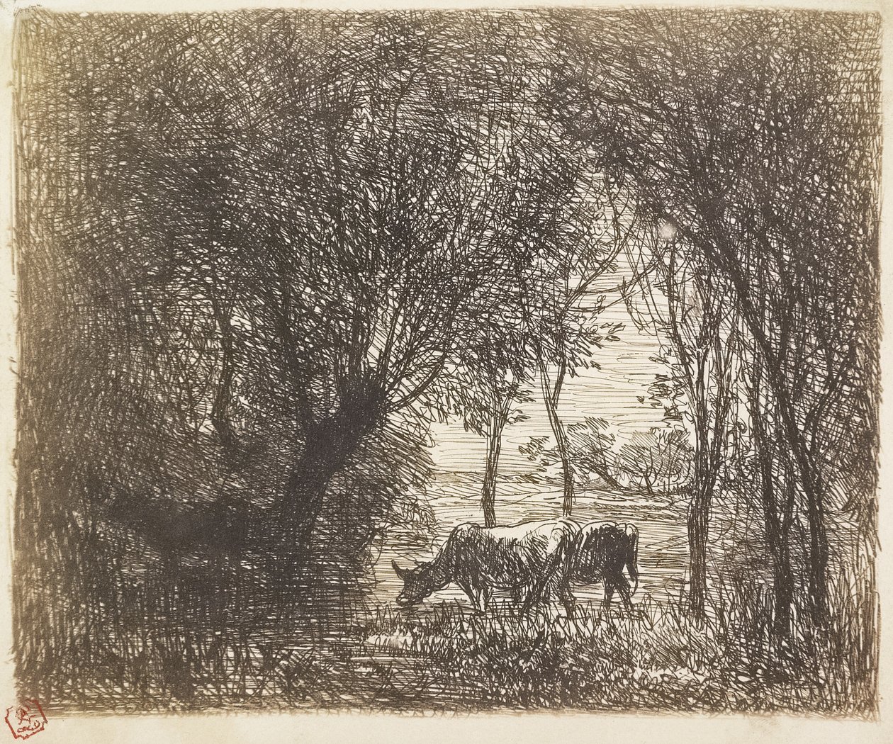 Køer i skoven, 1862 af Charles Francois Daubigny