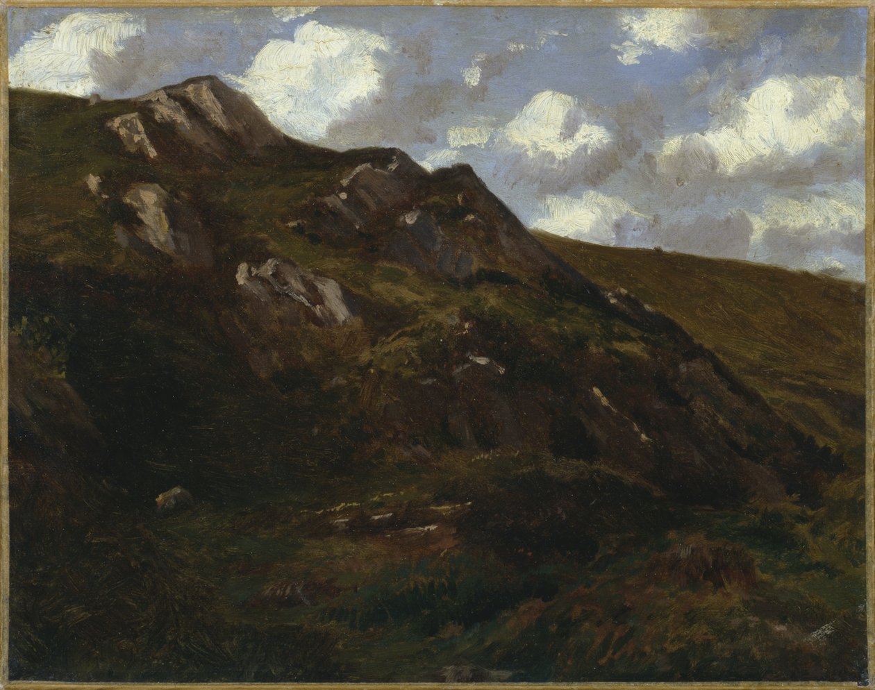 Bjerglandskab (olie på papir monteret på lærred) af Charles Francois Eustache