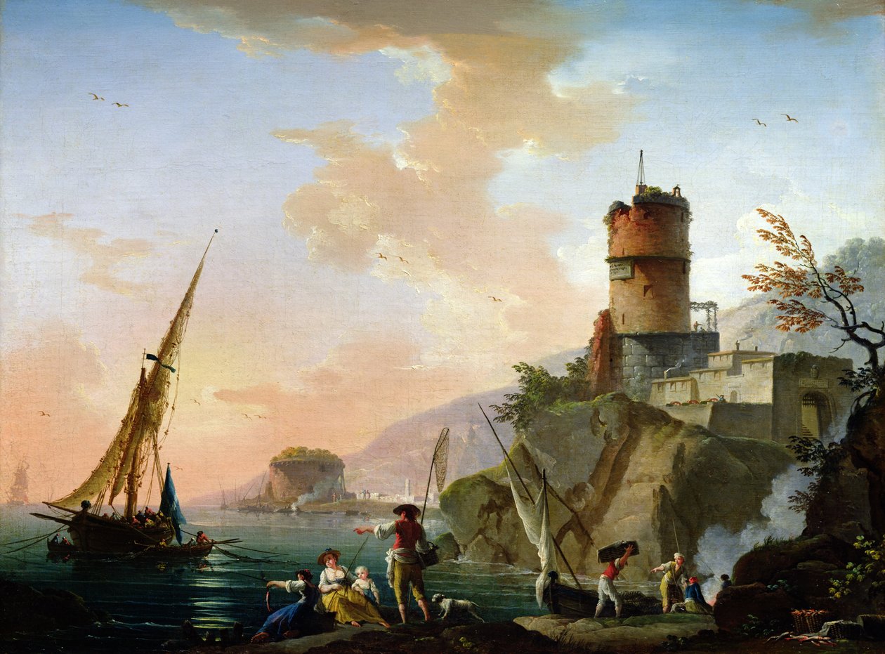 Udsigt over en middelhavshavn af Charles Francois Lacroix de Marseille