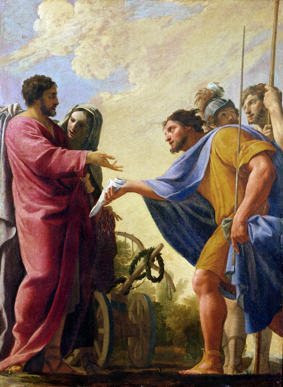 Scene fra Life of Cincinnatus. Cincinnatus vender tilbage til sin plov dekoreret med en laurbærkrans, 1799 af Charles Francois Poerson