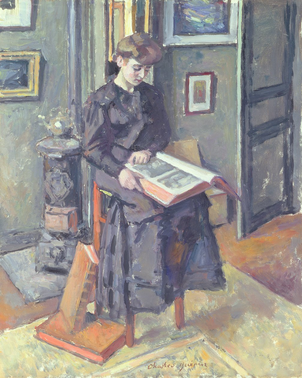 Pige læser en bog, 1906 af Charles Guerin
