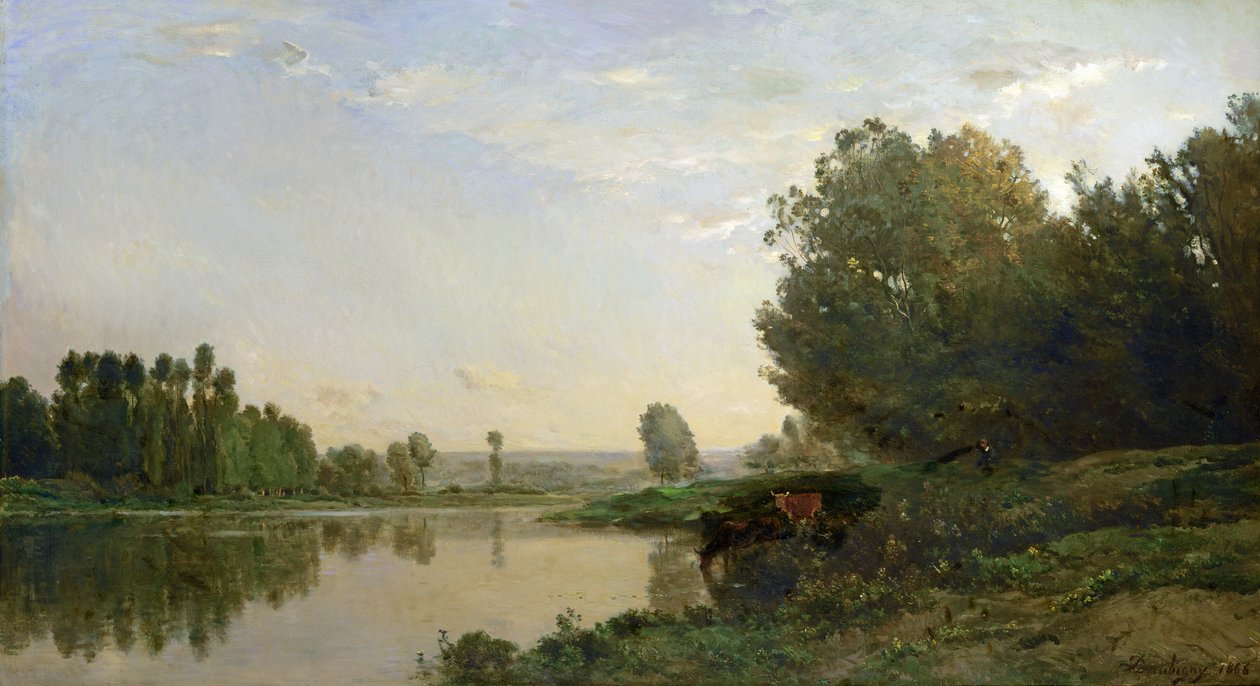 The Banks of the Oise, Morgen, 1866 af Charles Francois Daubigny