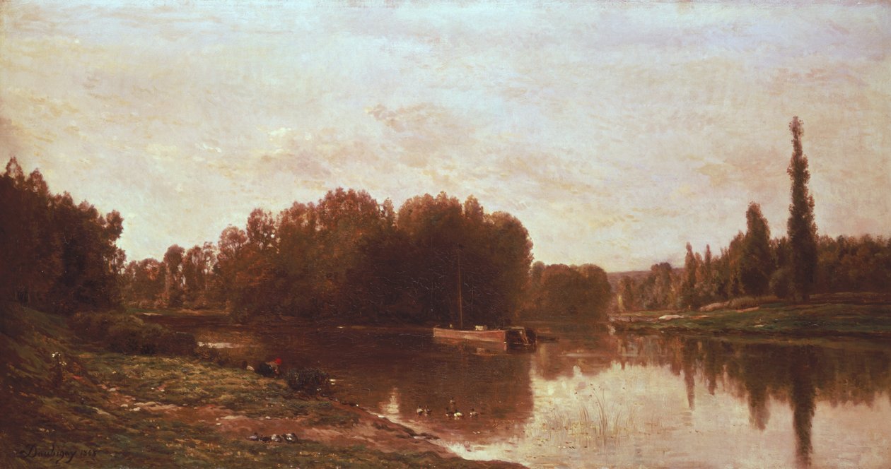 Sammenløbet af floden Seine og floden Oise af Charles Francois Daubigny