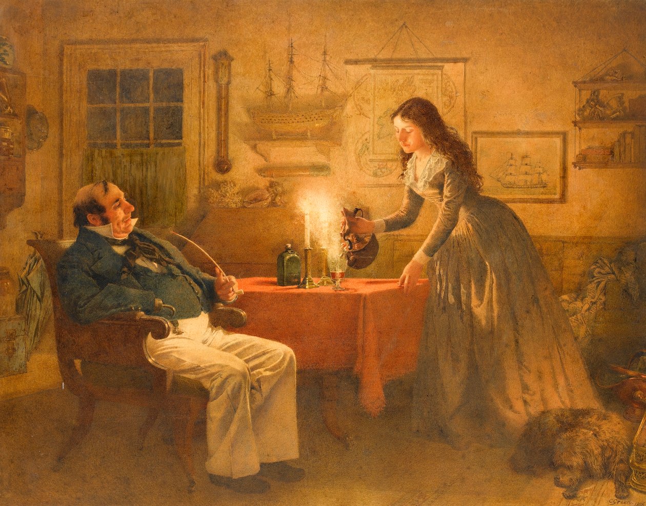 Kaptajn Cuttle og Florence Dombey, 1886 (wc på papir) af Charles Green