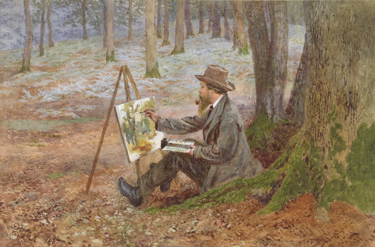 Akvarelmaleri i skoven ved Knole Park, nær Sevenoaks, Kent (wc på papir) af Charles Green