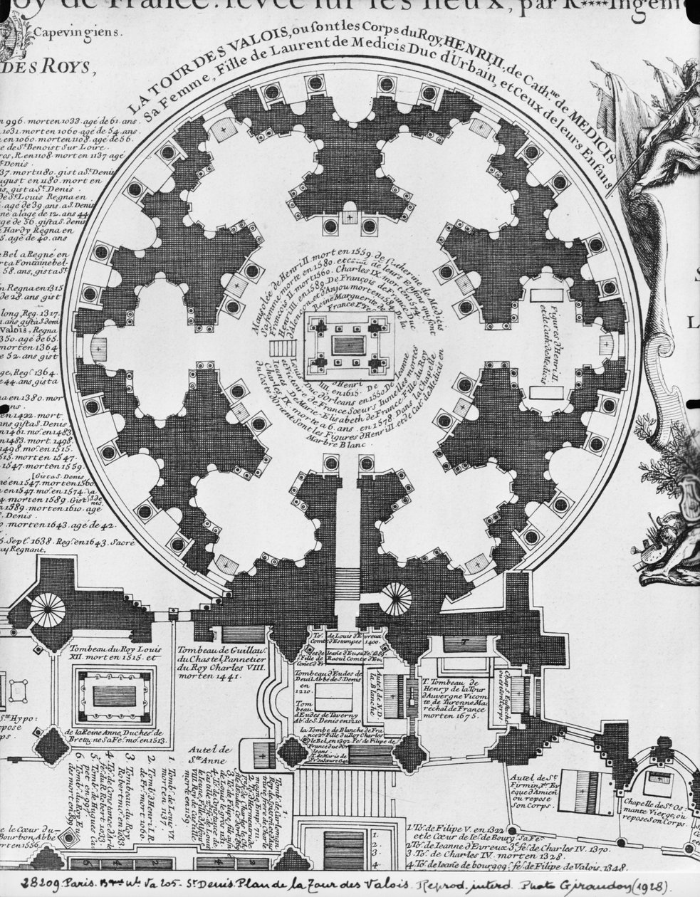 Basilica Saint-Denis, plan over Valois Tower, 1705 (se også 242815) af Charles Inselin