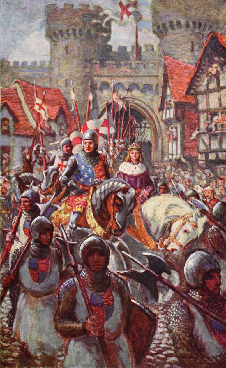 Edward V rider ind i London med hertug Richard, 1483, illustration fra 