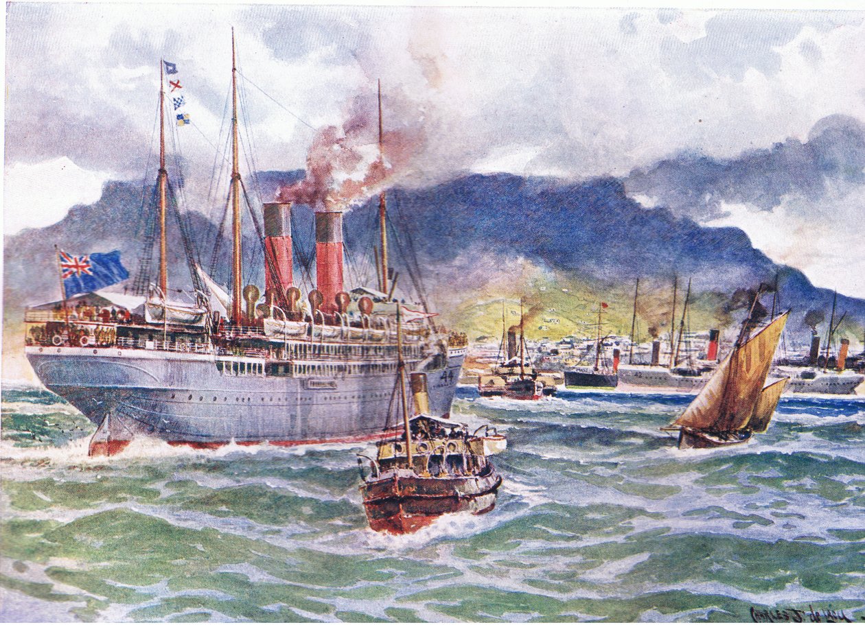 Transporter i Table Bay under den sydafrikanske krig, illustration fra Cassell