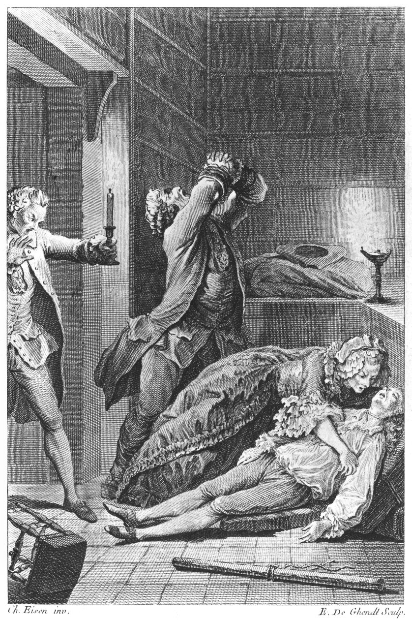 Jean Calas (1698-1762) opdager sin døde søn af Emmanuel Jean Nepomucene de Ghendt (1738-1815) af Charles Joseph Dominique Eisen