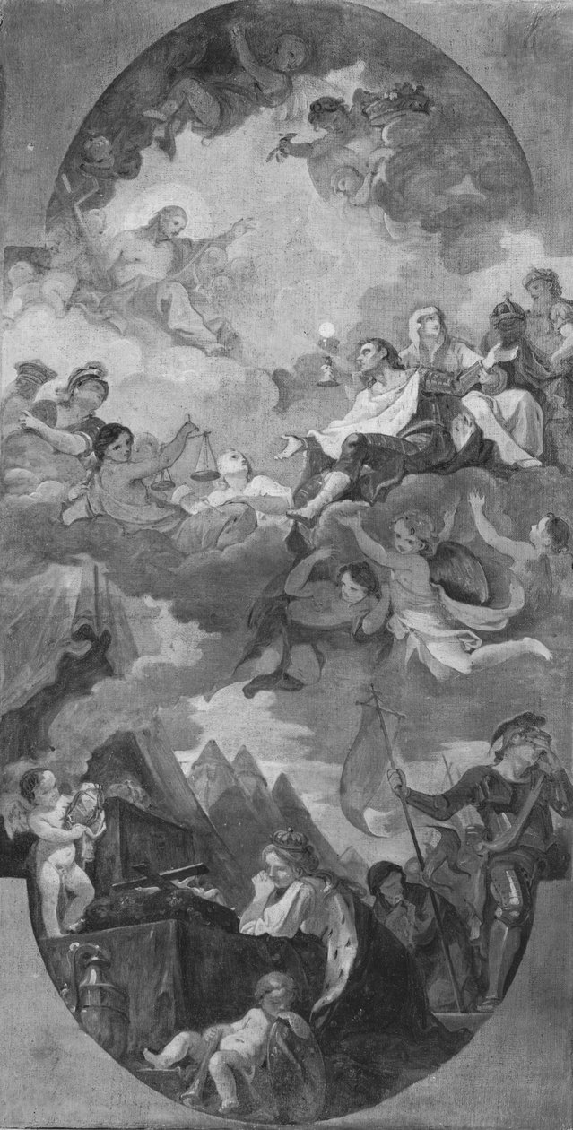 Apotheosis of St. Louis, skitse til loftet i kirken San Luigi dei Francesi, Rom, 1754-56 af Charles Joseph Natoire