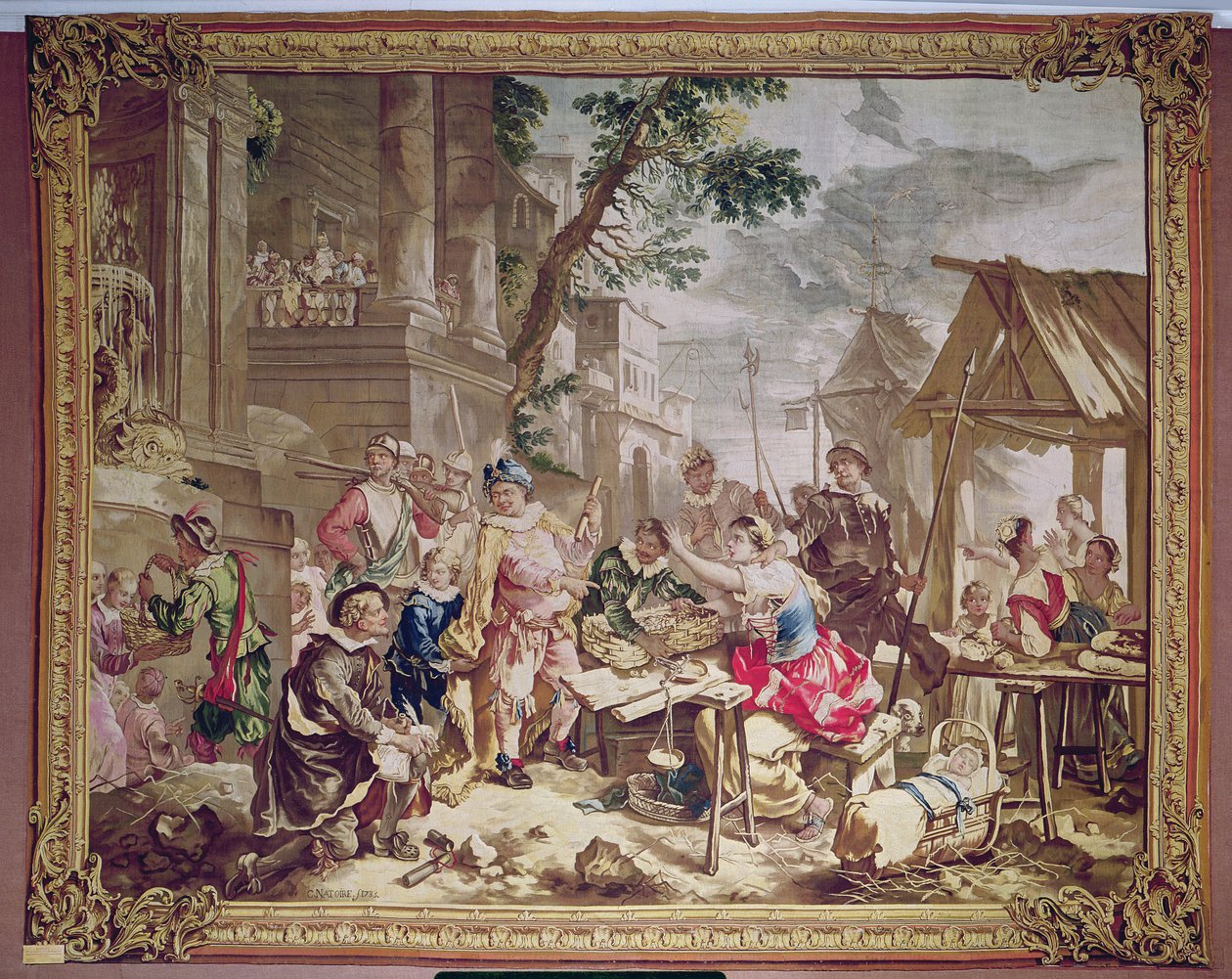 Sancho Panza og nøddesælgeren, fra historien om Don Quixote, Beauvais-værkstedet, 1735 (gobelin) af Charles Joseph Natoire