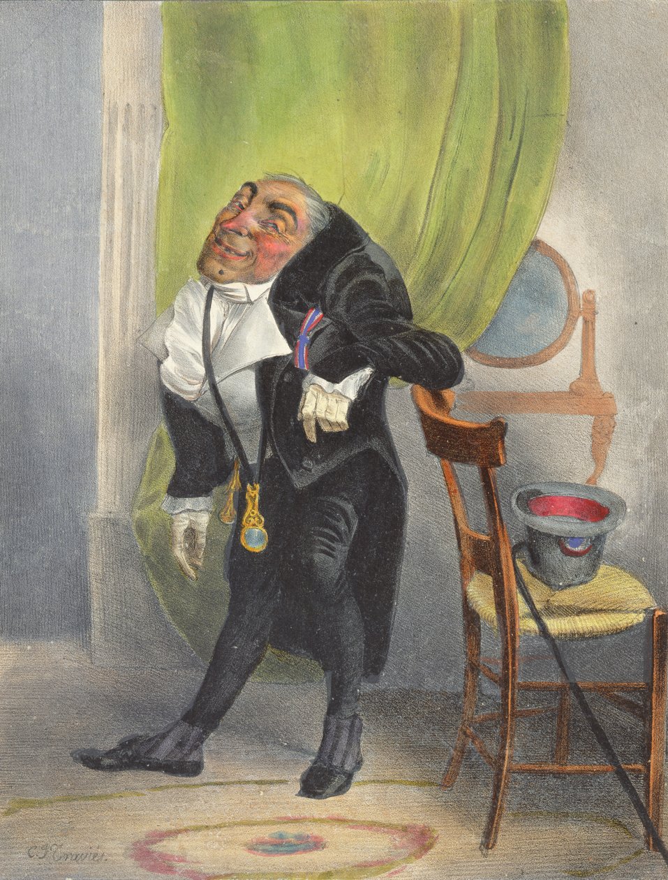 Charles Louis Philippe Henri Dieudonne Mayeux, født i Paris 7 Fructidor An 2, dekoreret med Lysen og Croix de Juillet, medlem af Caveau Moderne og adskillige andre akademier af Charles Joseph Travies de Villiers