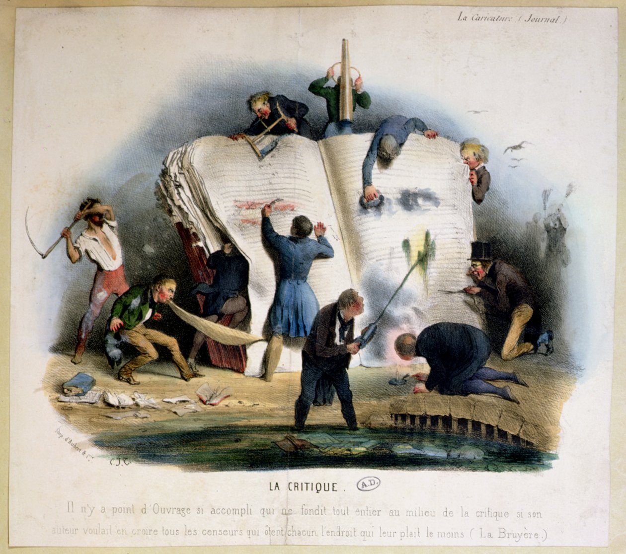Literary Criticism, karikatur af litteraturkritikere, der fjerner passager fra bøger, der ikke behager dem, ca. 1830 af Charles Joseph Travies de Villiers