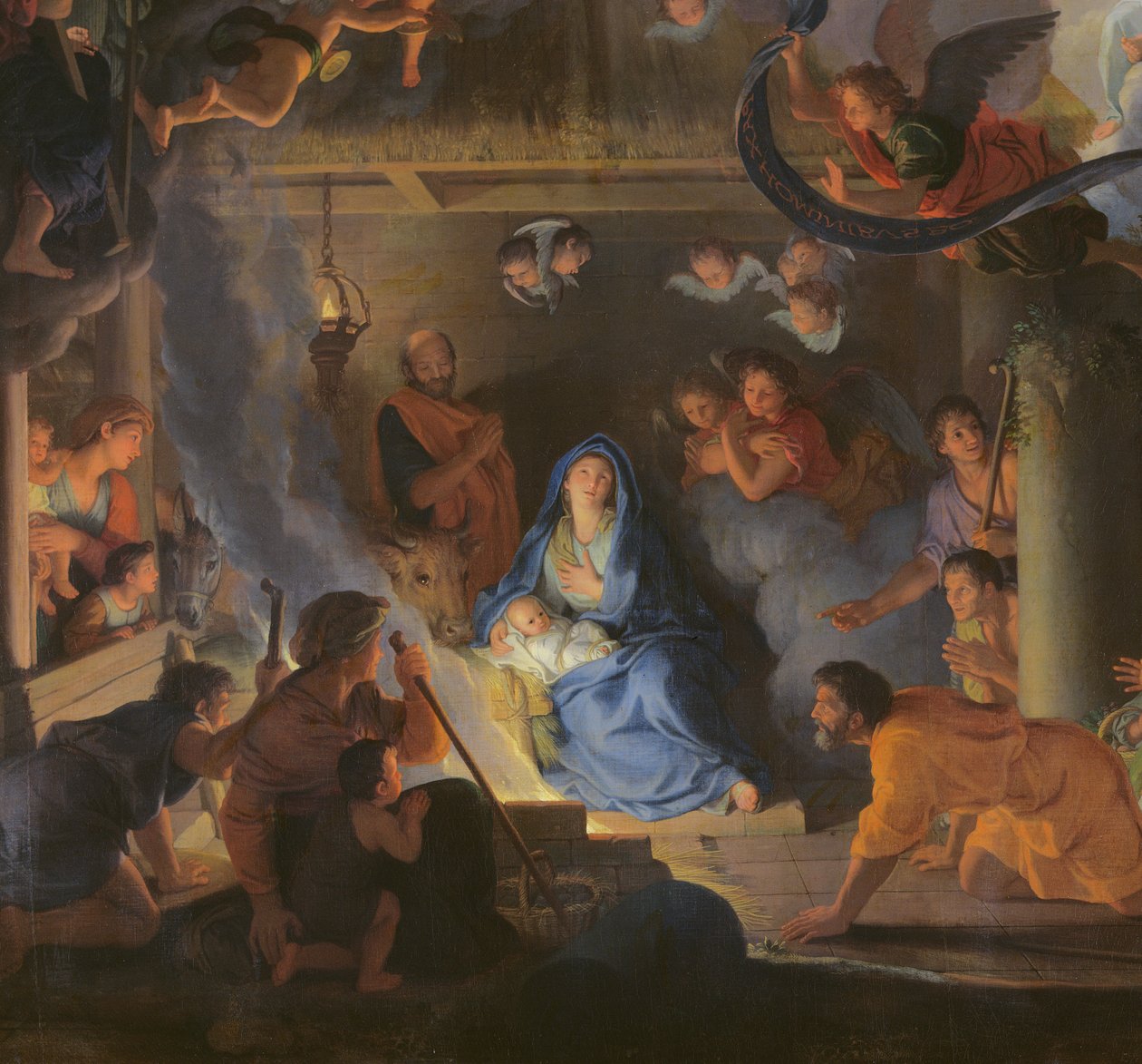 Adoration of the Shepherds, 1689 olie på lærred detalje af 70517 af Charles Le Brun