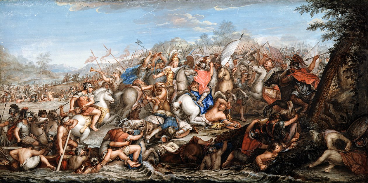 Alexander krydser floden Granicus (tempera på vellum) af Charles Le Brun