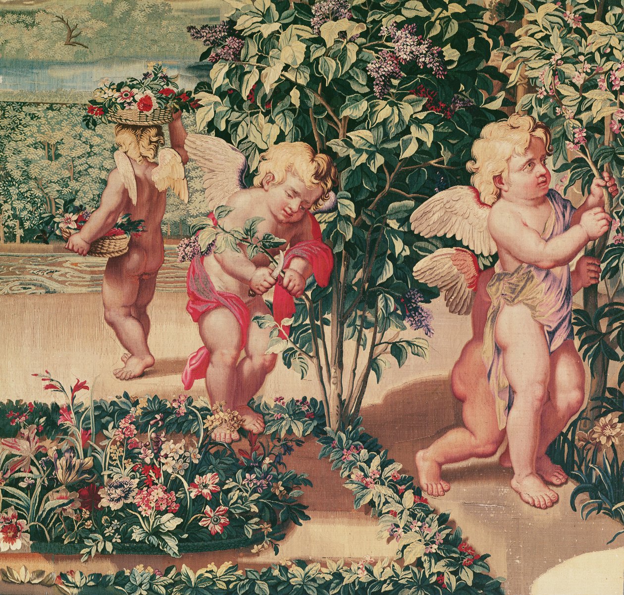 Children Gardening (efter en tegneserie af Le Brun), vævet på Atelier des Gobelins (uldtapet) af Charles Le Brun