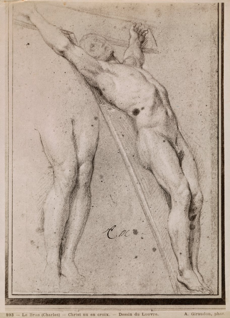 Kristus på korset, ca. 1685 (pierre noire und hvide kridthøjdepunkter på beige papir) af Charles Le Brun