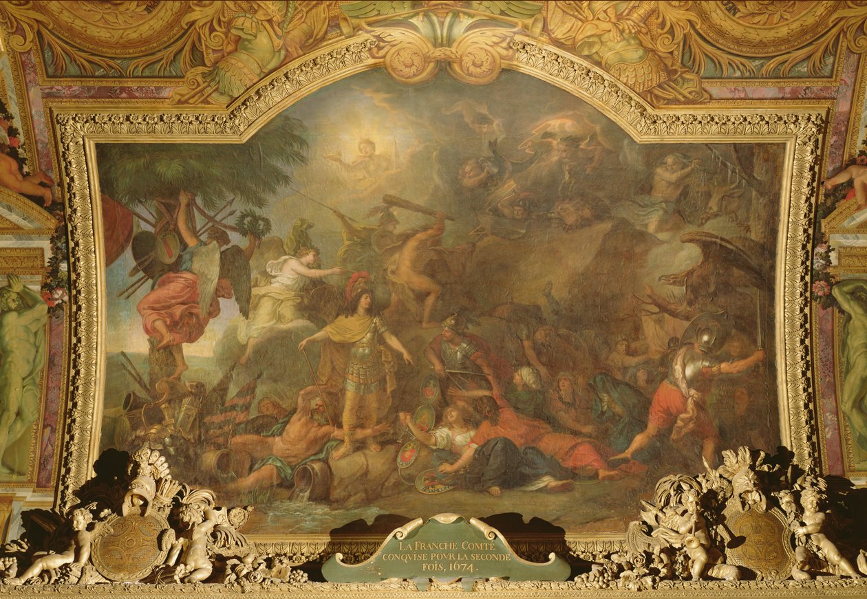 Franche-Comte erobret for anden gang, loftmaleri fra Galerie des Glaces af Charles Le Brun