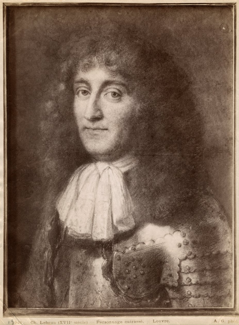 Portræt af en mand iført rustning (pastel på gråt beige papir) af Charles Le Brun