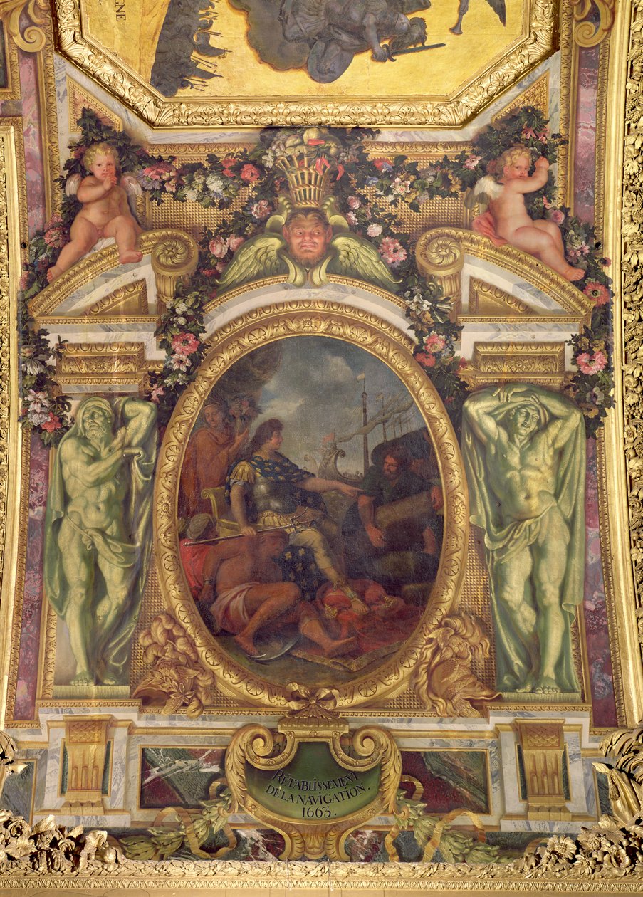 Genoprettelse af navigationsrettigheder i 1663, loftmaleri fra Galerie des Glaces af Charles Le Brun