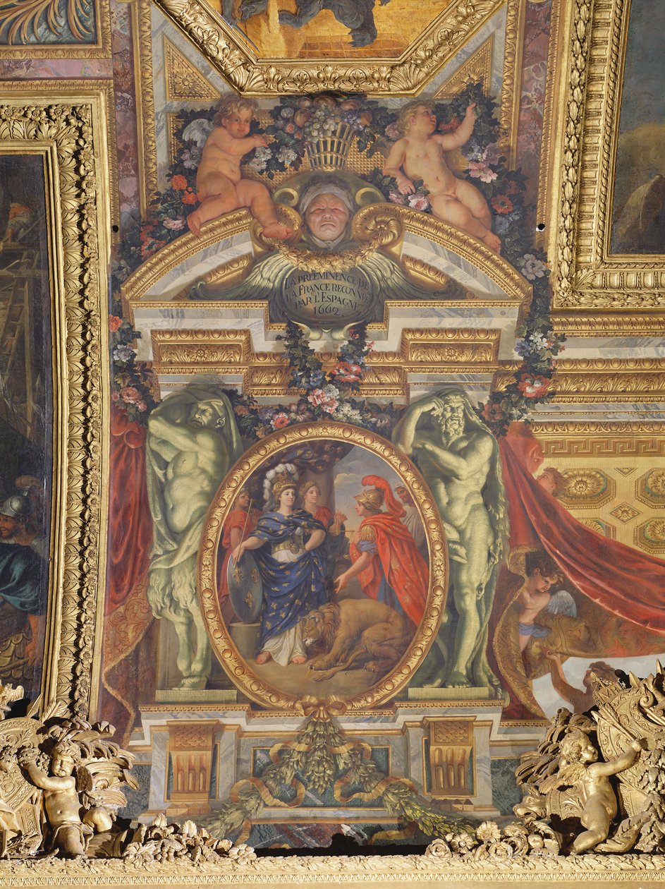 Spanien anerkender Frankrigs overlegenhed i 1662, loftsmaleri fra Galerie des Glaces af Charles Le Brun