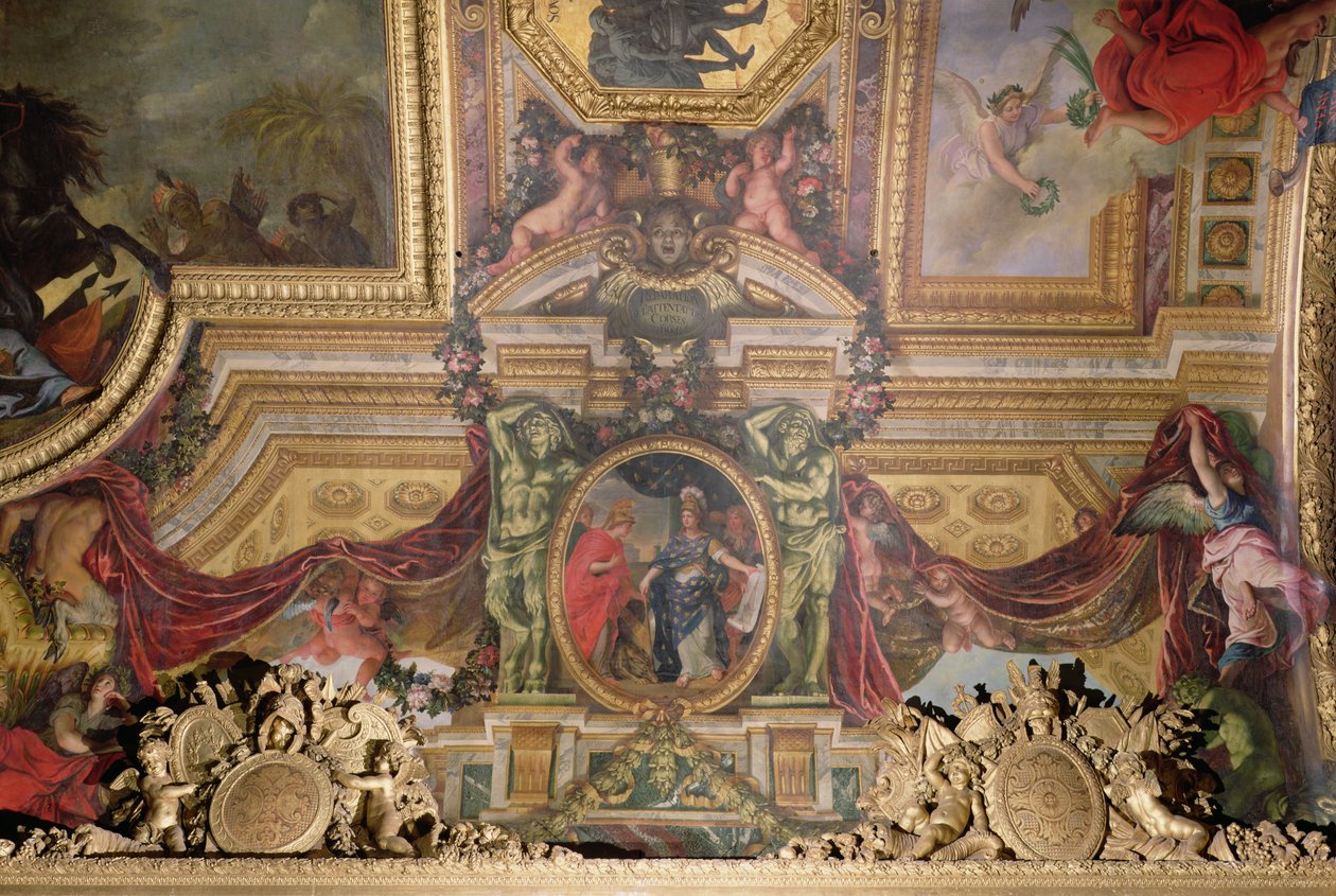 Forsoningen for de korsikanske angreb i 1664, loftmaleri fra Galerie des Glaces af Charles Le Brun