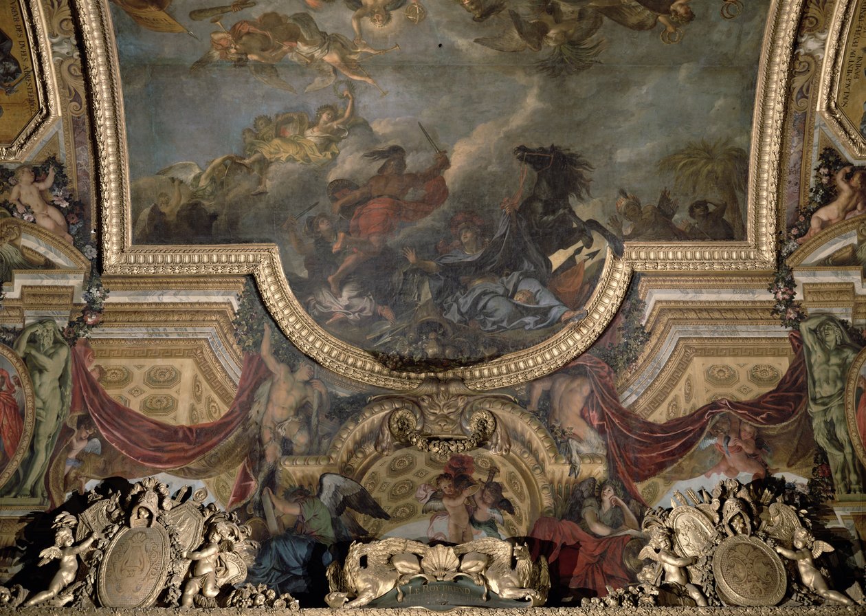 Kongen tager Maestricht om tretten dage i 1673, loftsmaleri fra Galerie des Glaces af Charles Le Brun