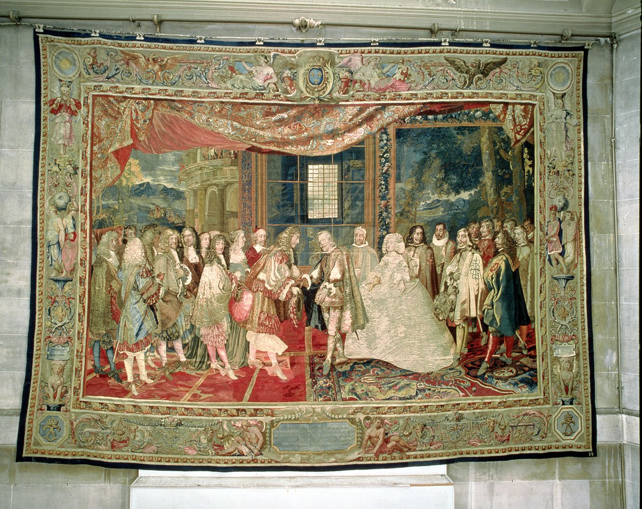 Mødet mellem Filip IV (1605-65) af Spanien og Ludvig XIV (1638-1715) på Fasanøen (gobelin) af Charles Le Brun
