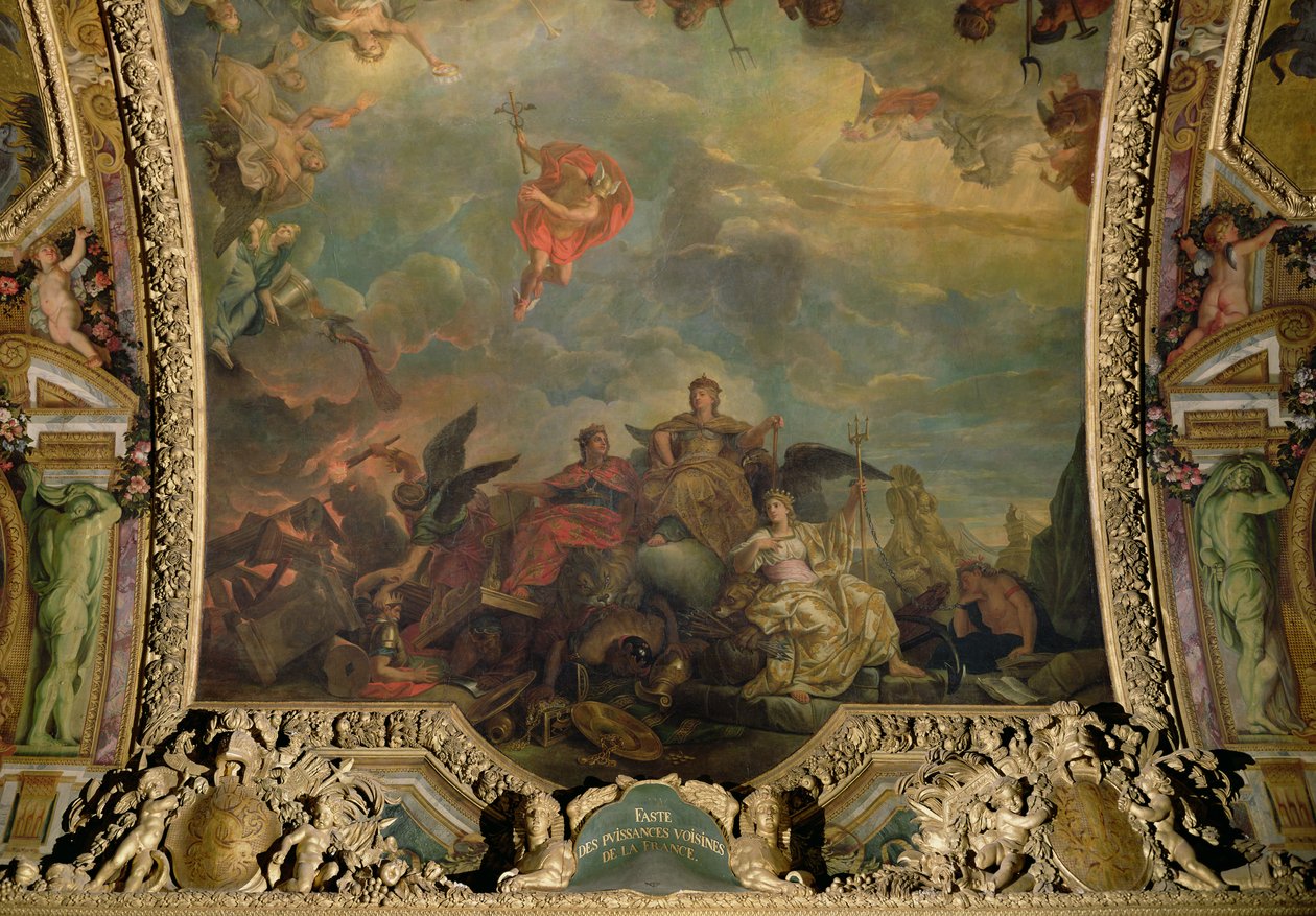 Frankrigs velstående nabomagter, loftmaleri fra Galerie des Glaces af Charles Le Brun