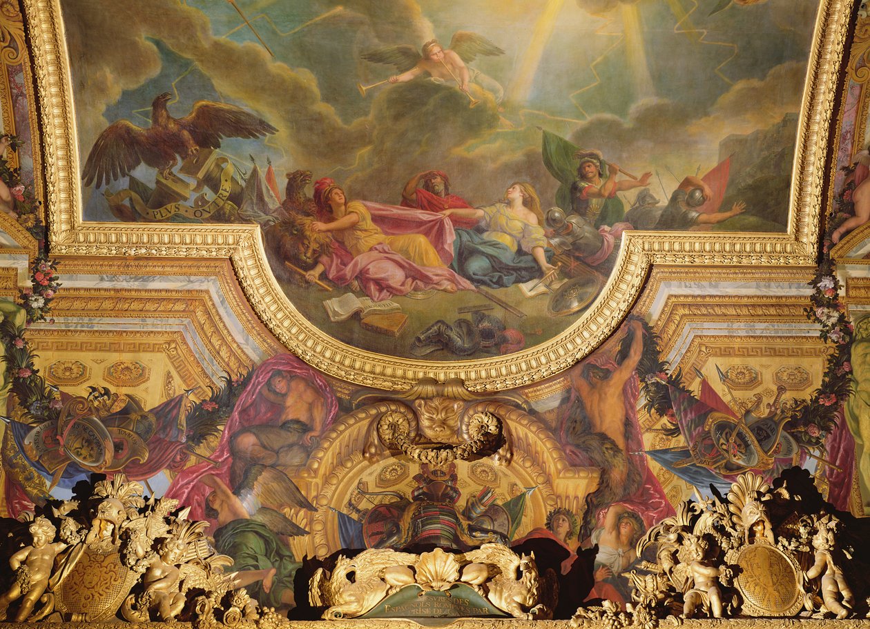 The Strategy of the Spanish Ruined by the Take of Gent, loftmaleri fra Galerie des Glaces af Charles Le Brun