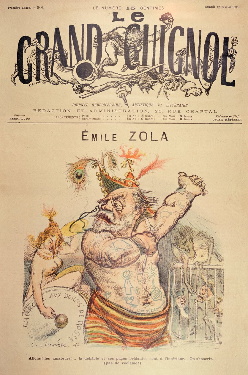Karikatur af Emile Zola (1840-1902) illustration til forsiden af 