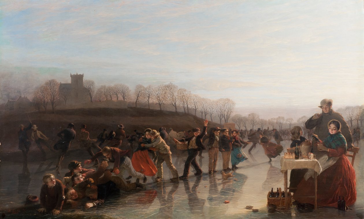 Sliding on Linlithgow Loch, 1858 af Charles Lees