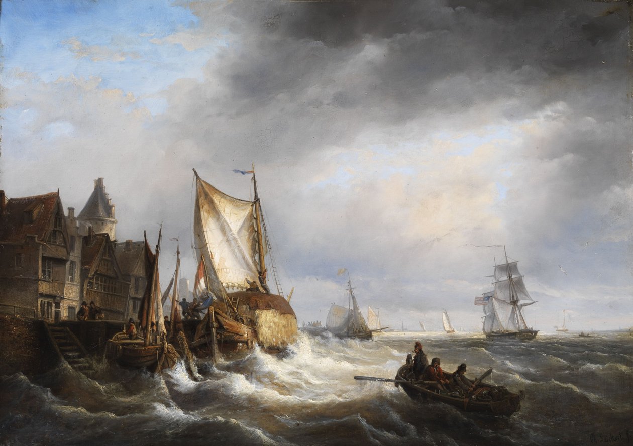 Havneindgang, når havet er stormfuldt. af Charles Henri Joseph Leickert