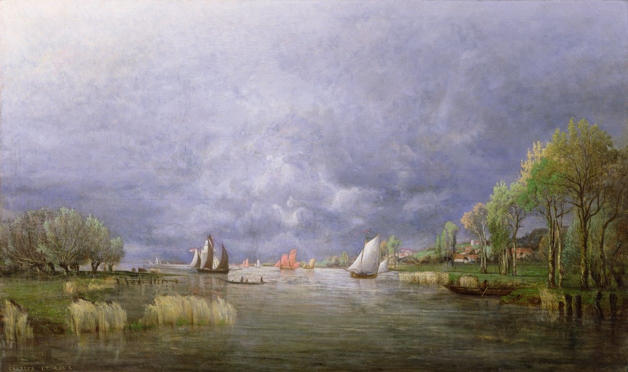 Banks of the Loire in Spring, Storm Effect, 1857 af Charles Leroux