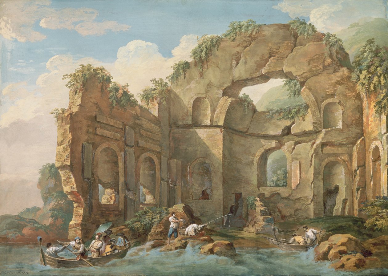 Arkitektoniske ruiner, 1771 (gouache) af Charles Louis Clerisseau