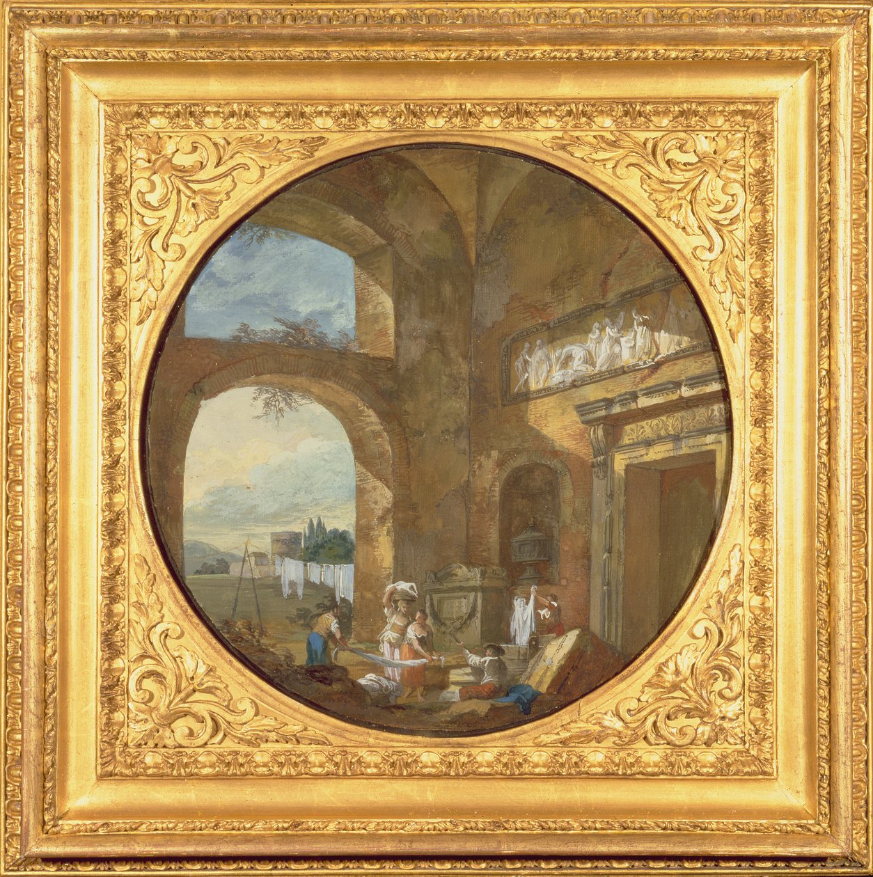 Interiør af en antik ruin, med vaskerier, 1763 af Charles Louis Clerisseau