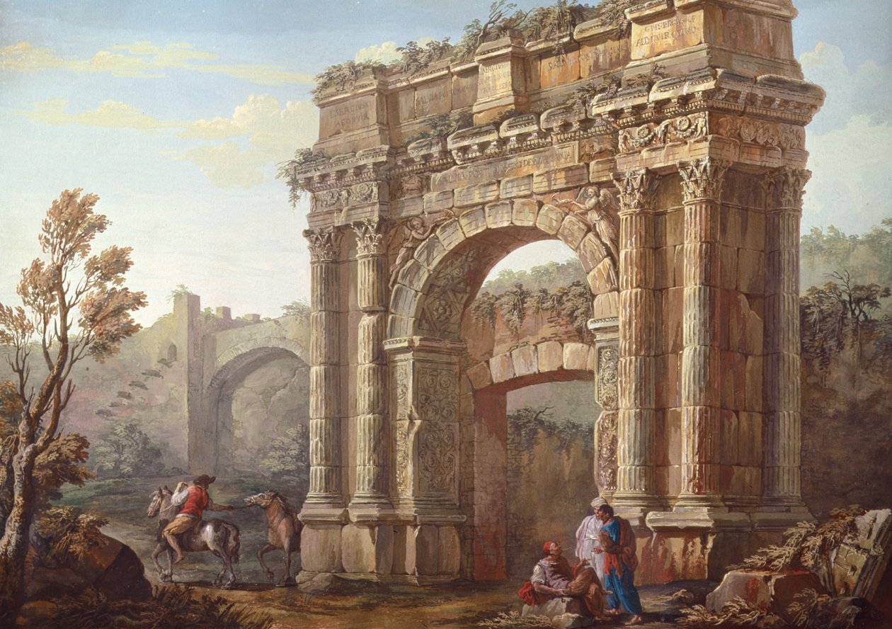 Bønder nær Sergius-buen ved Poia af Charles Louis Clerisseau