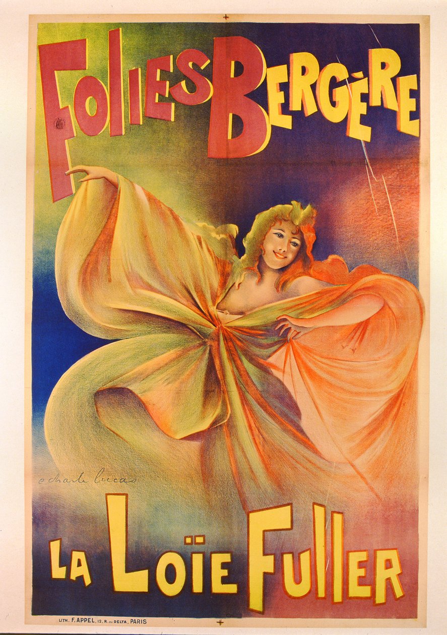 Plakat, der reklamerer for La Loie Fuller på Folies Bergere af Charles Lucas