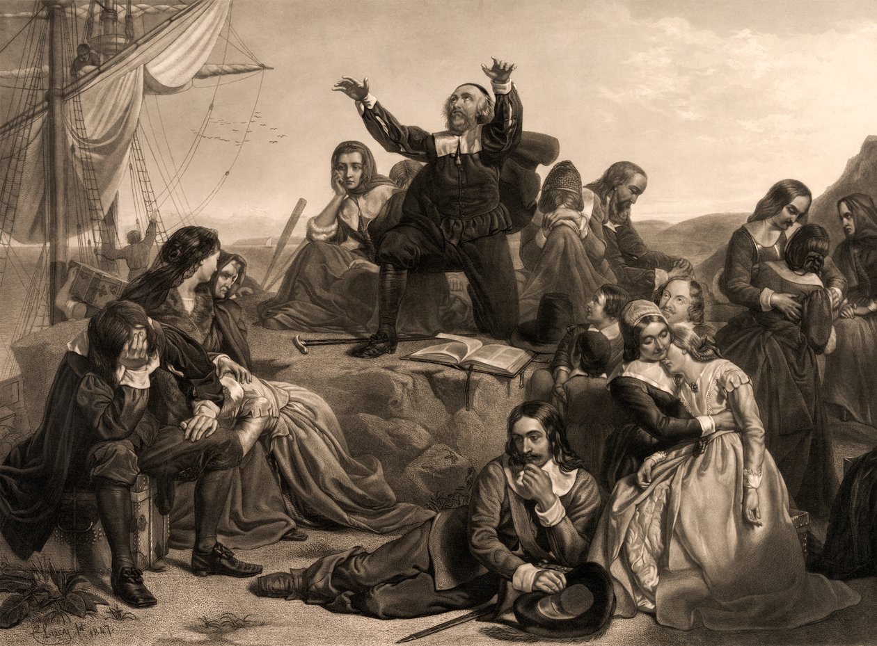 Pilgrimsfædrenes afgang, 1620 af Charles Lucy
