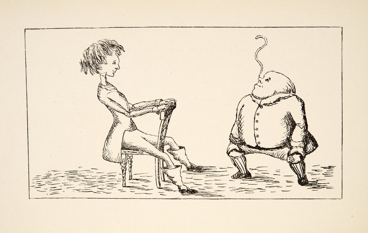 Far William balancerer en ål på næsen, illustration fra Alices Adventures Under Ground, pub. 1886 (faksimile) af Charles Lutwidge Dodgson